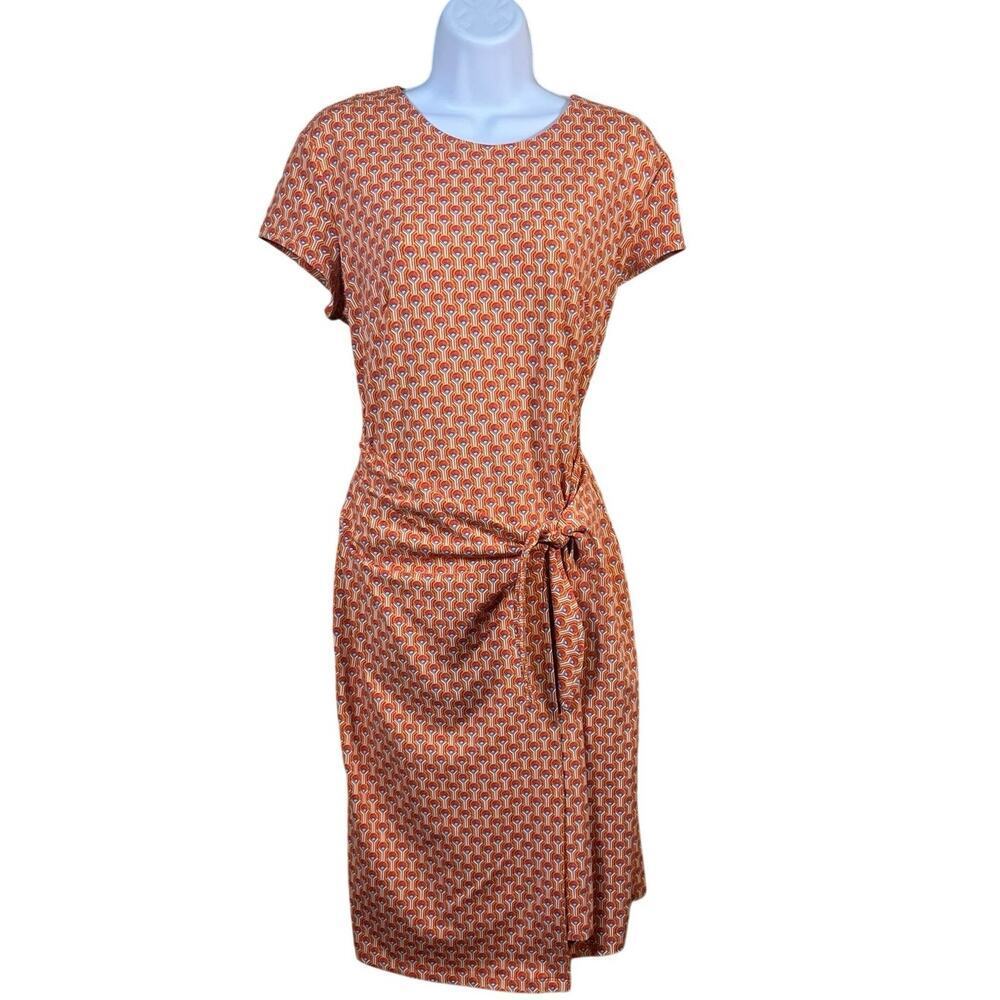 J. Mclaughlin Catalina Cloth Faux Wrap Dress Size L Geometric Rust Work Classic